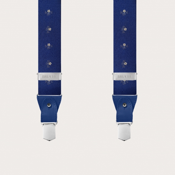 BRUCLE Elegante blaue Seiden-Hosenträger mit floraler Stickerei