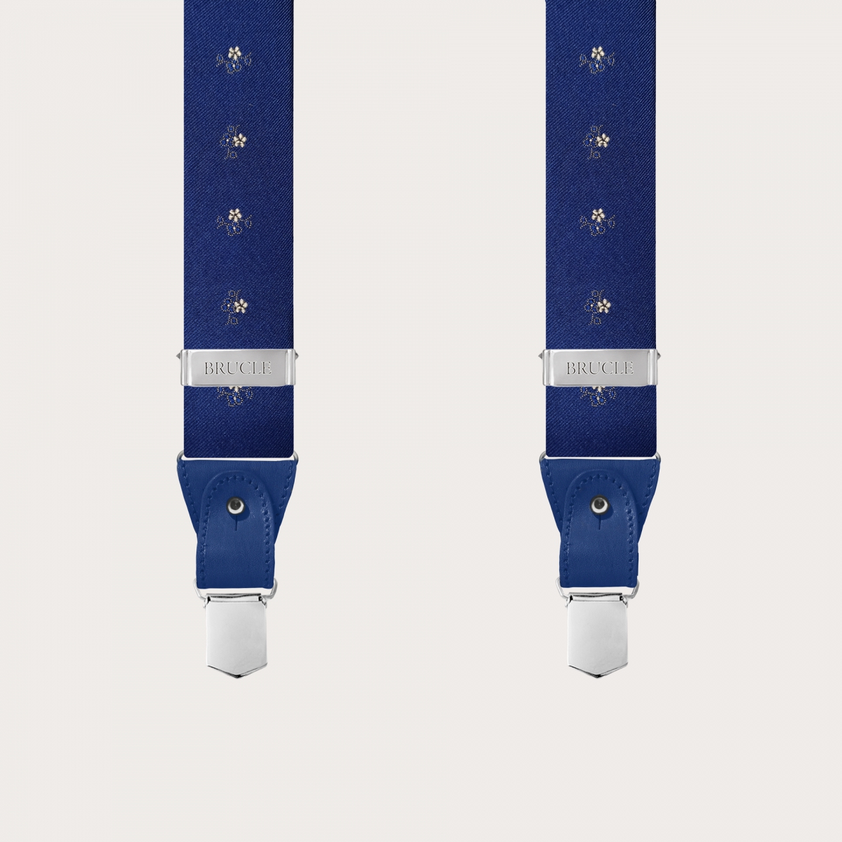 BRUCLE Elegant bluette silk suspenders with floral embroidery