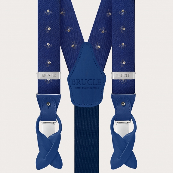 BRUCLE Elegante blaue Seiden-Hosenträger mit floraler Stickerei