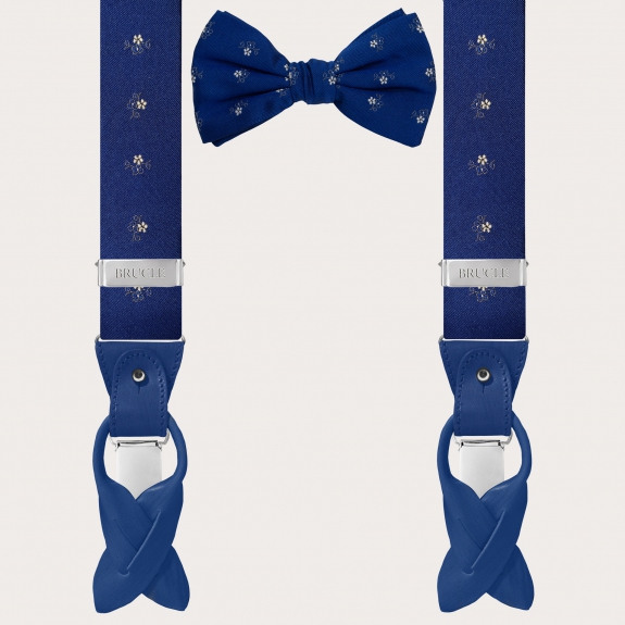 BRUCLE Royal blue silk suspenders and bow tie set