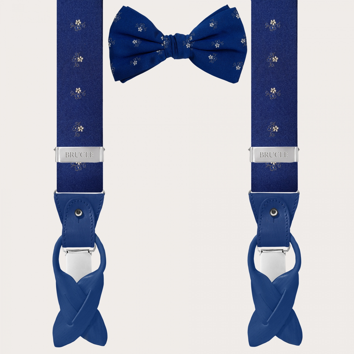 BRUCLE Royal blue silk suspenders and bow tie set