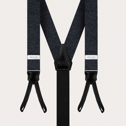 Melange grey set of suspenders with buttonholes, pochette and bow tie