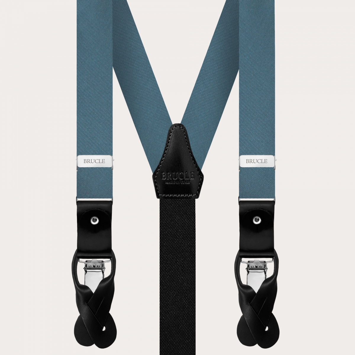 BRUCLE Elegante Dünne Hosenträger, Fliege und Pochette aus dusty blue Seide