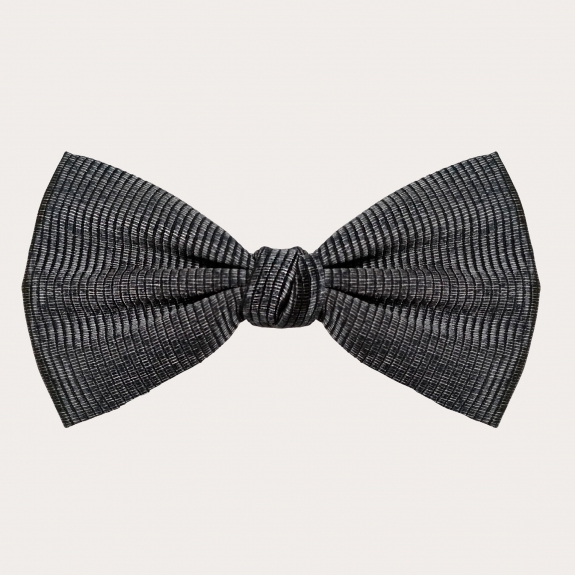 BRUCLE Suspenders and bow tie set in bright black and silver melange silk