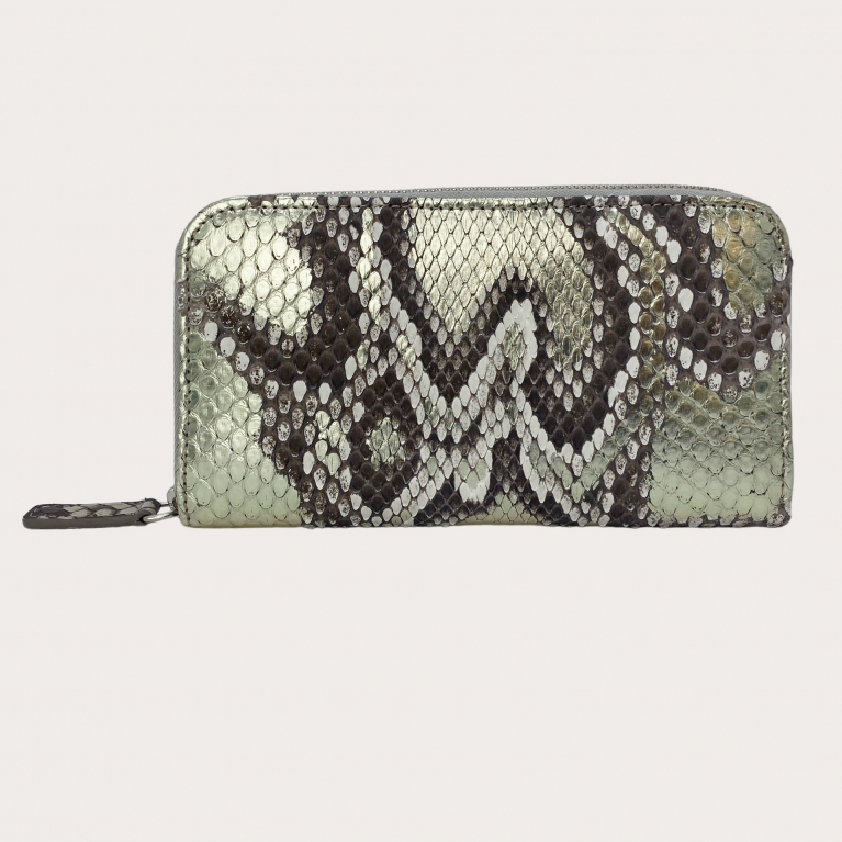 Elegante billetera de mujer en piel de pitón, color platino