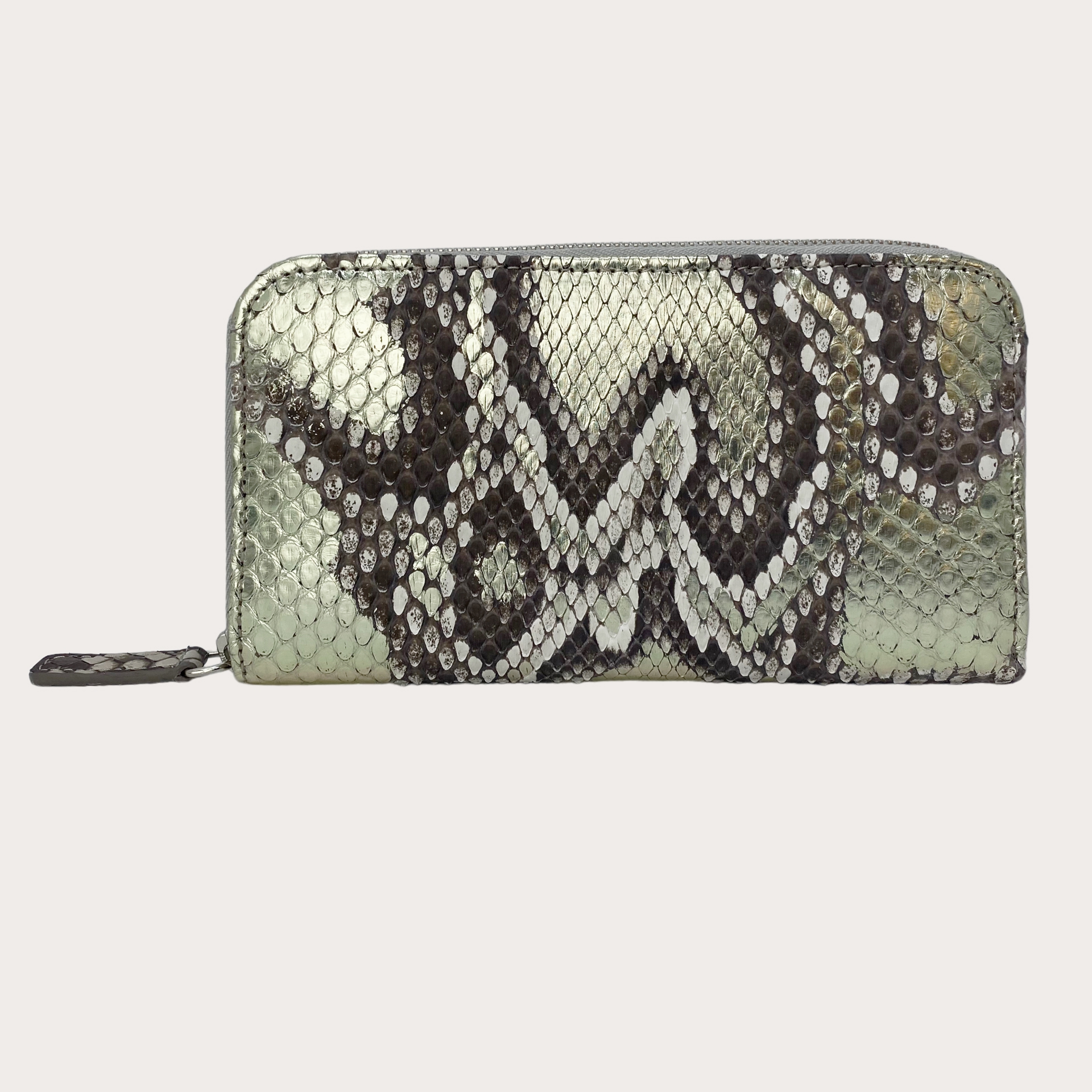 BRUCLE Elegante billetera de mujer en piel de pitón, color platino