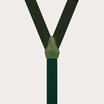 Thin suspenders in luminous green forest silk with hand colored leather