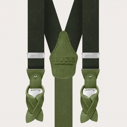 Refined set of suspenders and bow tie in forest green silk