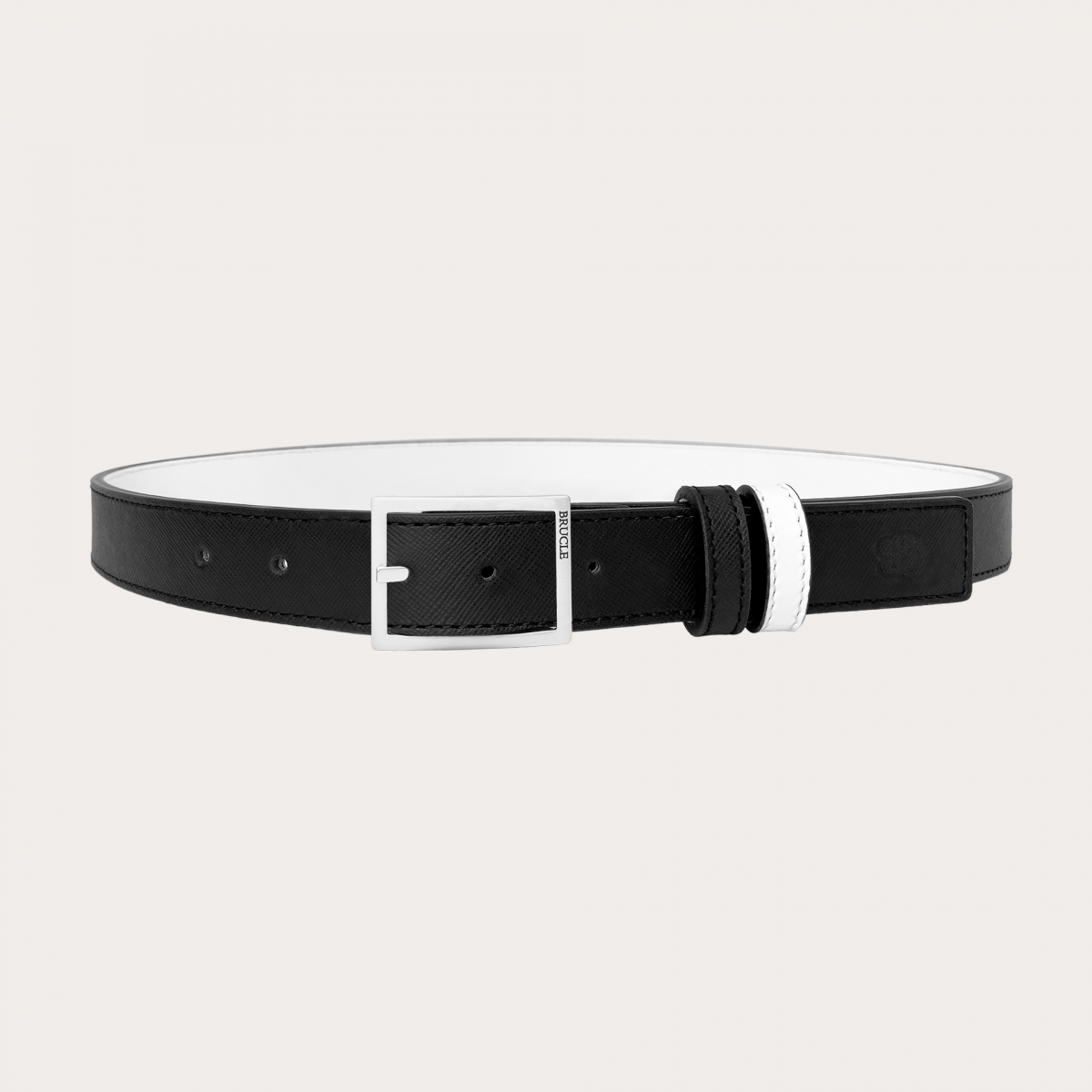Cinturón reversible en Saffiano negro y piel blanca