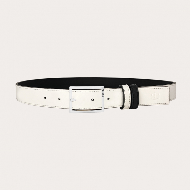 Reversible belt in black saffiano and white leather