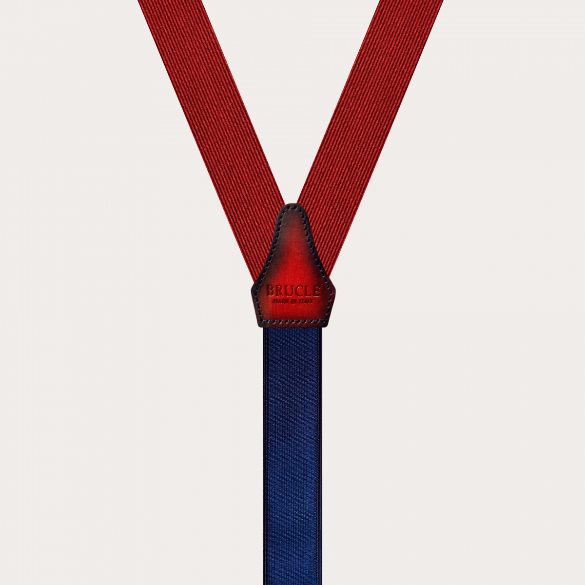 BRUCLE Suspenders with buttonholes in burgundy silk with parts in hand-shaded leather