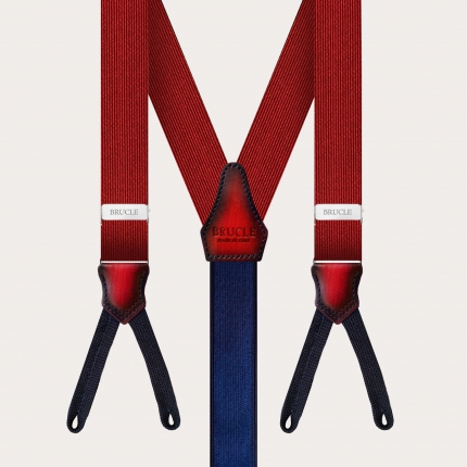 Suspenders with buttonholes in burgundy silk with parts in hand-shaded leather