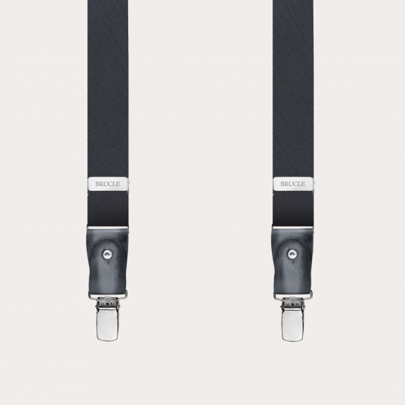 BRUCLE Tirantes estrechos de seda gris con partes de cuero sombreado a mano