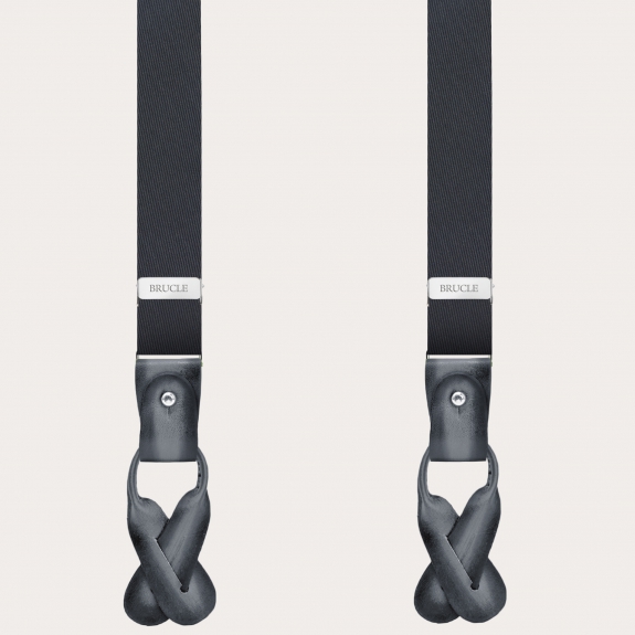 BRUCLE Tirantes estrechos de seda gris con partes de cuero sombreado a mano