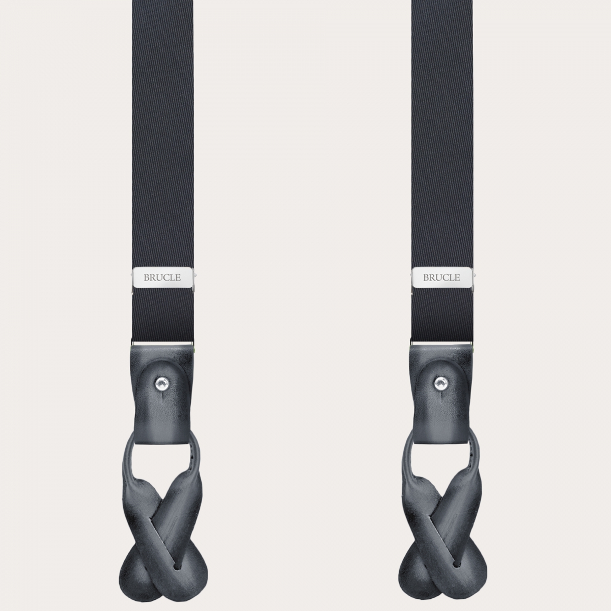BRUCLE Schmale graue Seiden Hosenträger mit Handgefärbten Lederteilen