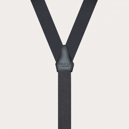Narrow gray silk suspenders with hand-shaded leather parts