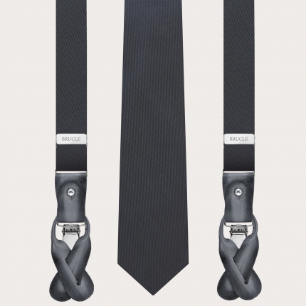 Set aus dünnen Seiden-Hosenträgern und passender Krawatte, anthrazitgrau