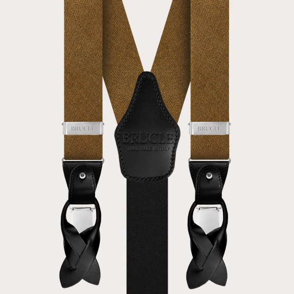BRUCLE Set of suspenders and matching bow tie in fine gold jacquard silk