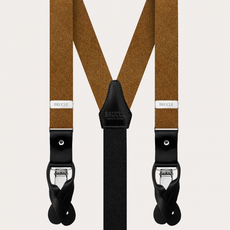 Jacquard silk thin suspenders with matching bow tie, iridescent gold
