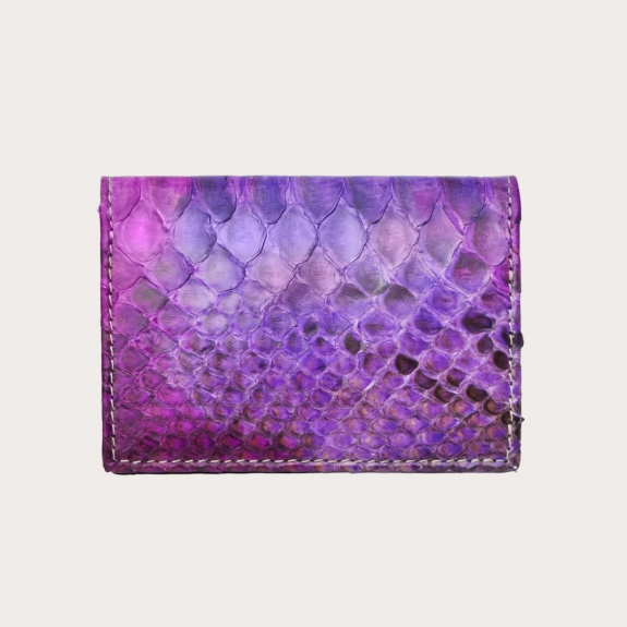 BRUCLE Porte-cartes de crédit en cuir de python, tons fuchsia et lilas