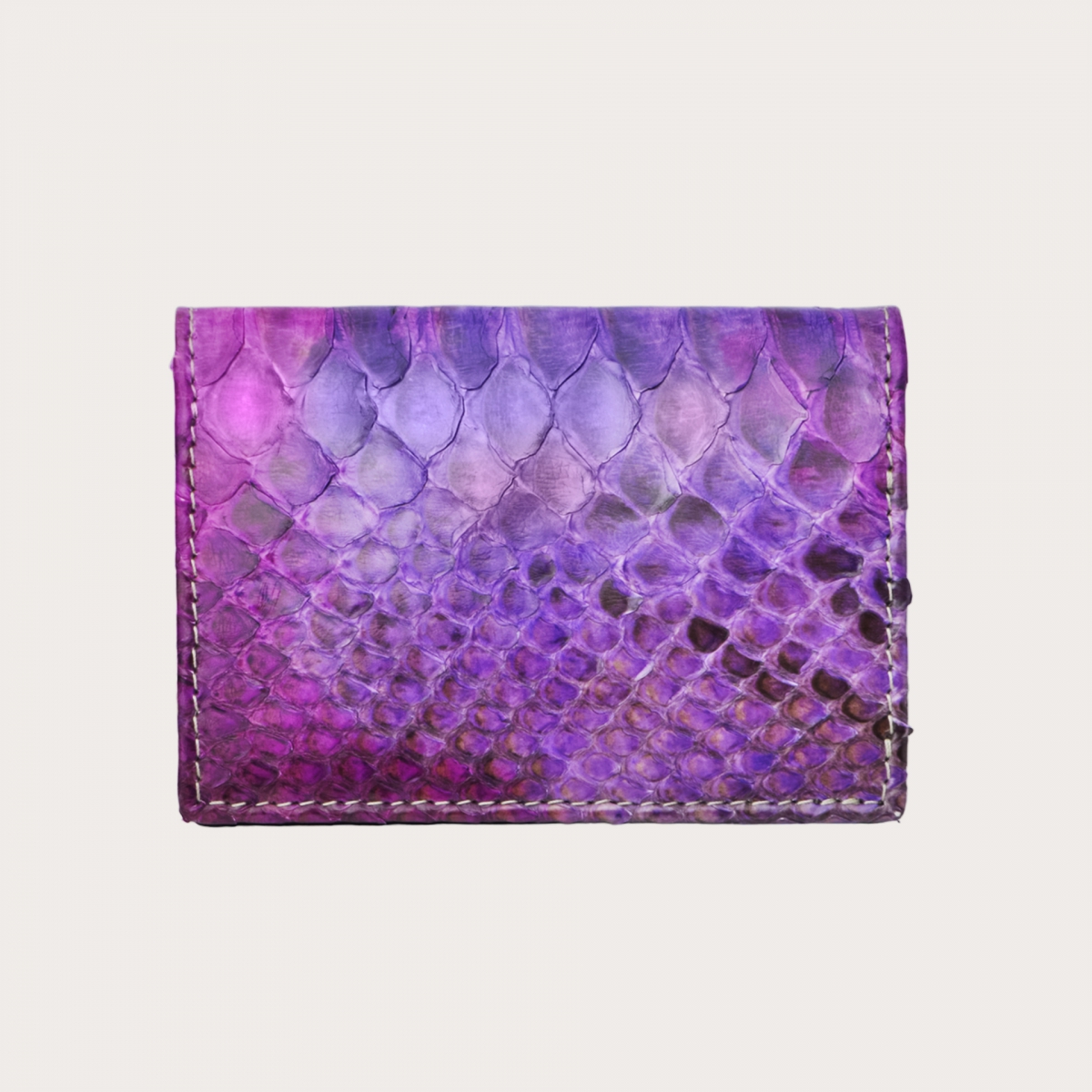 BRUCLE Porte-cartes de crédit en cuir de python, tons fuchsia et lilas