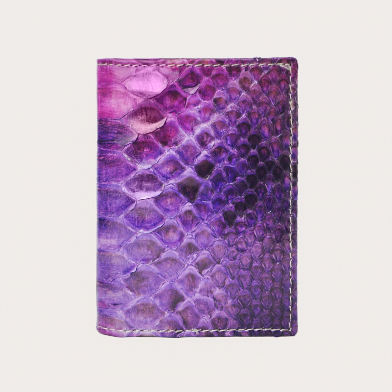 Credit card holder in python leather, shades of fuchsia and lilac