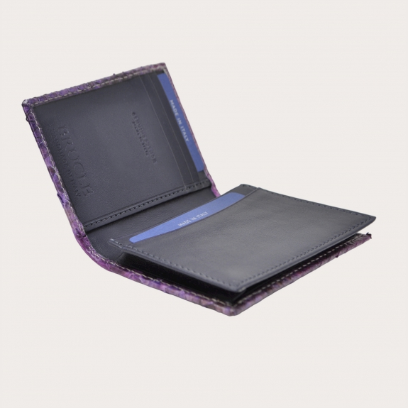BRUCLE Porte-cartes de crédit en cuir de python, tons fuchsia et lilas