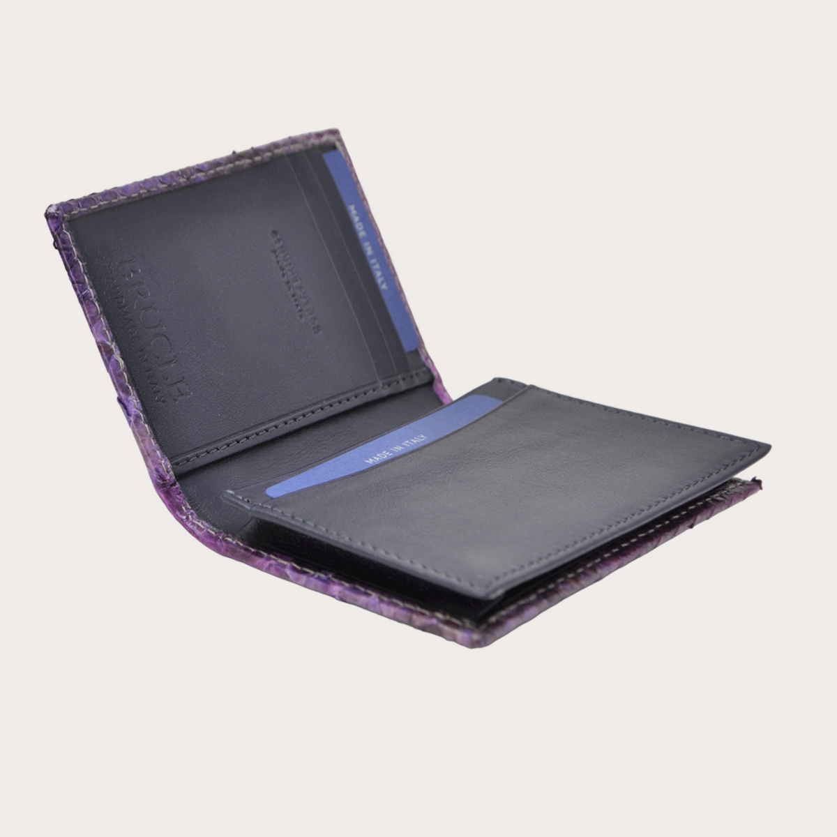 BRUCLE Porte-cartes de crédit en cuir de python, tons fuchsia et lilas