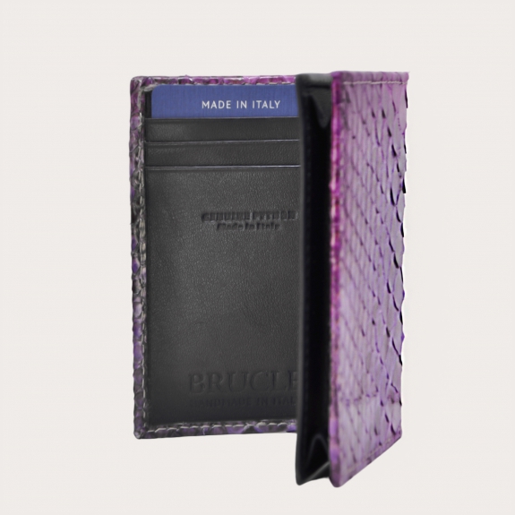 BRUCLE Porte-cartes de crédit en cuir de python, tons fuchsia et lilas