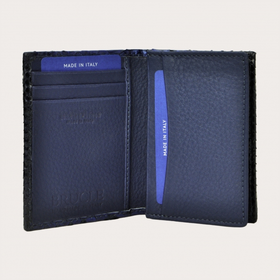 BRUCLE Porte-cartes de crédit en cuir de python noir dégradé de bleu