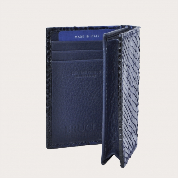 BRUCLE Porte-cartes de crédit en cuir de python noir dégradé de bleu