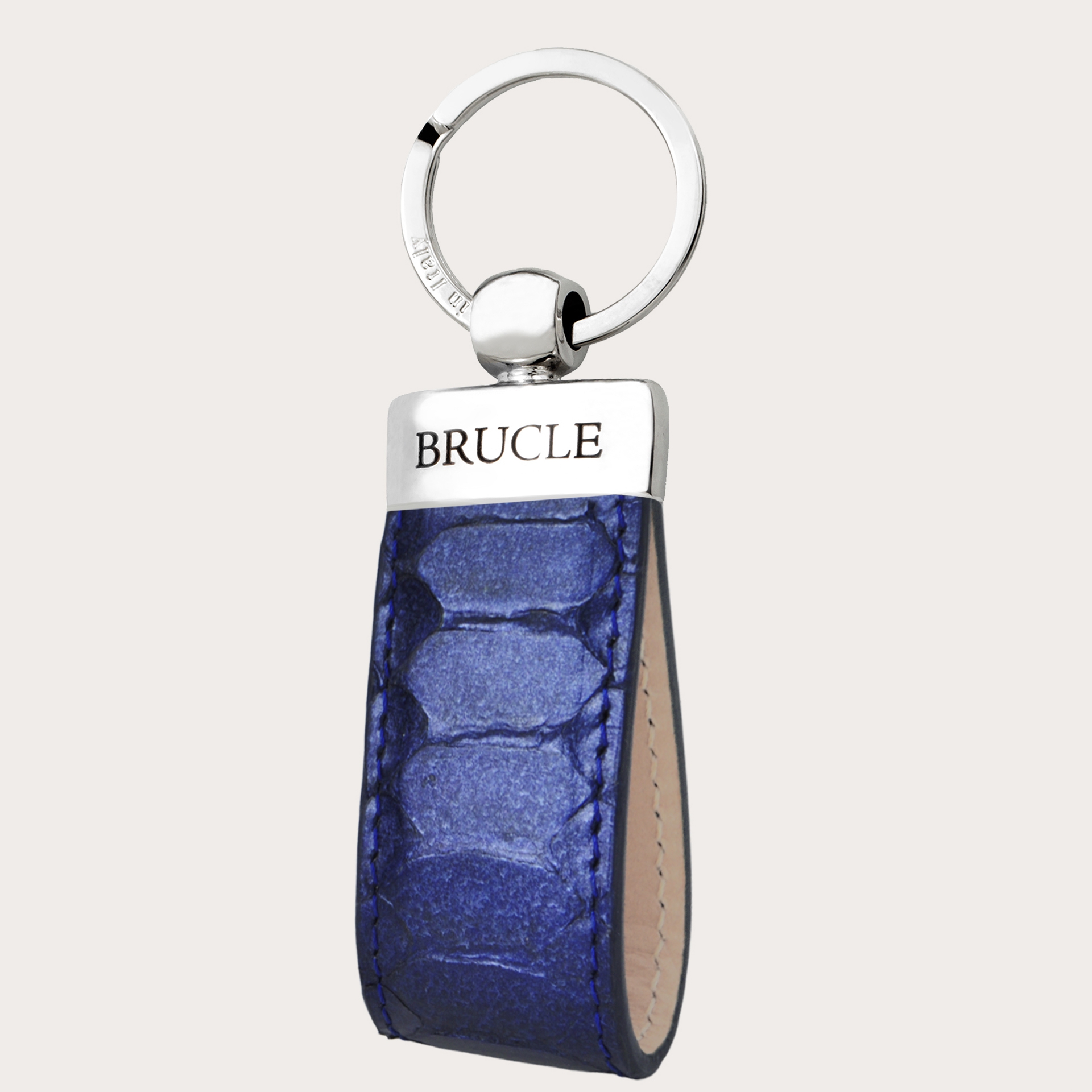BRUCLE Refined keychain in python leather, metallic blue
