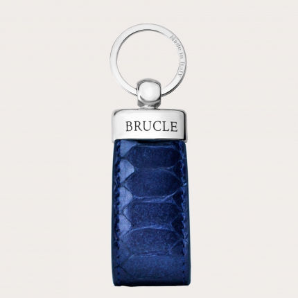Porte-clés raffiné en cuir de python, bleu métallisé