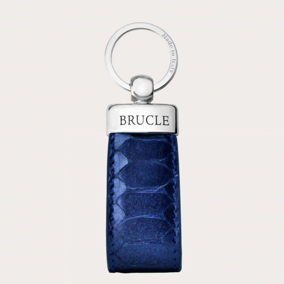 BRUCLE Porte-clés raffiné en cuir de python, bleu métallisé