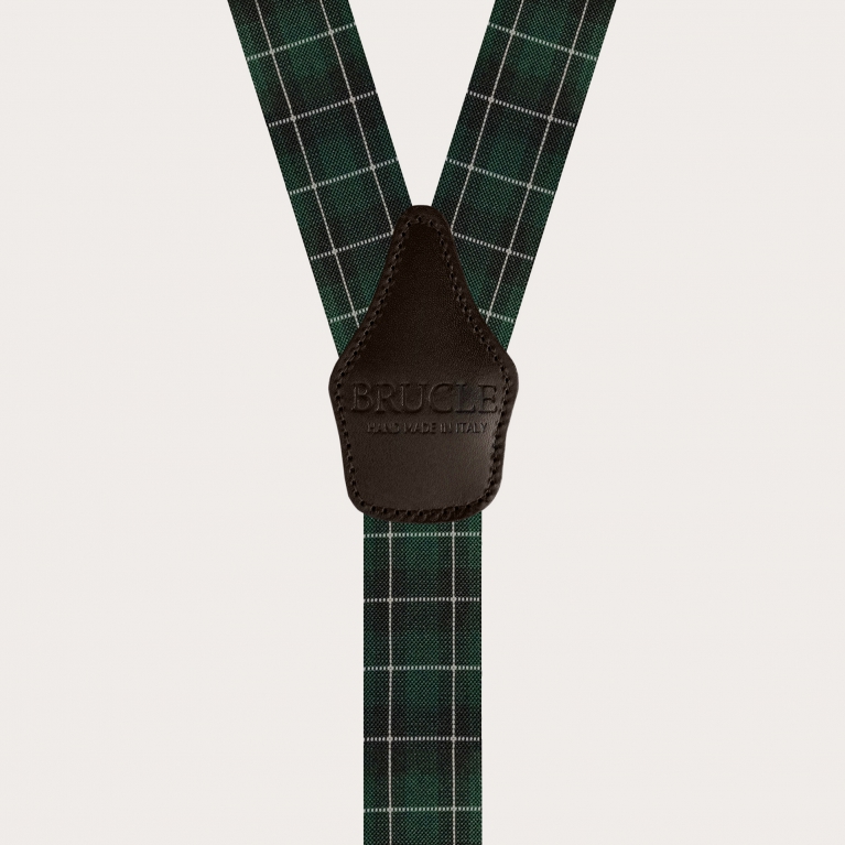 Elastic suspenders with green tartan pattern