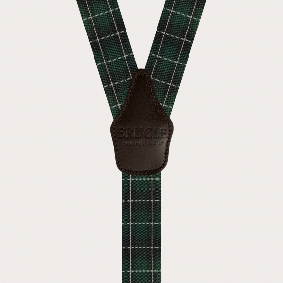 BRUCLE Elastic suspenders with green tartan pattern