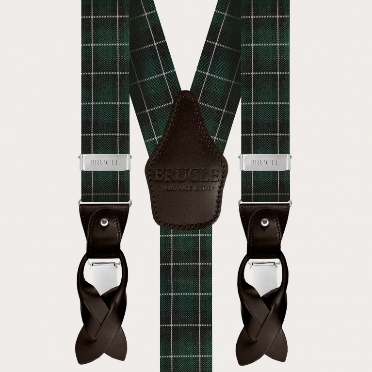 Bretelles élastiques à motif tartan vert
