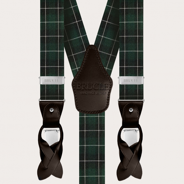 Elastic suspenders with green tartan pattern