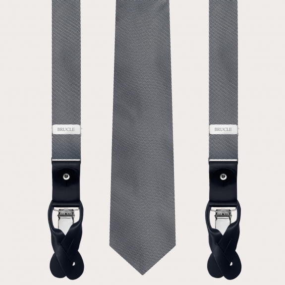 BRUCLE Conjunto de tirantes estrechos y corbata a juego en elegante seda gris topos