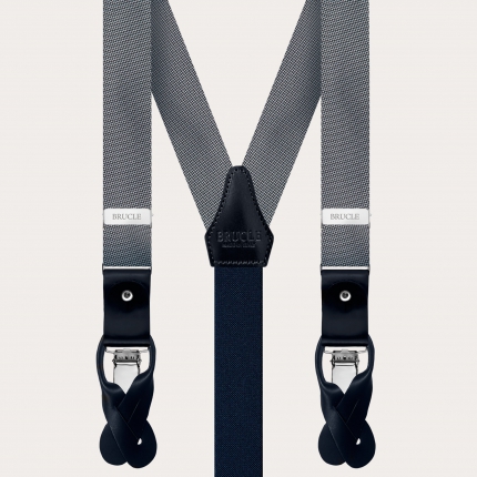 Coordinated set of thin suspenders and bow tie in elegant grey dotted silk