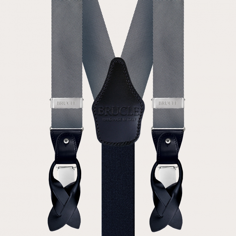 Komplettes Set aus Hosenträgern, Krawatte und Einstecktuch, gepunktete graue Seide