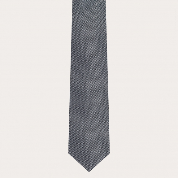 BRUCLE Set completo di bretelle sottili, cravatta e fazzoletto da taschino, seta grigia puntaspillo