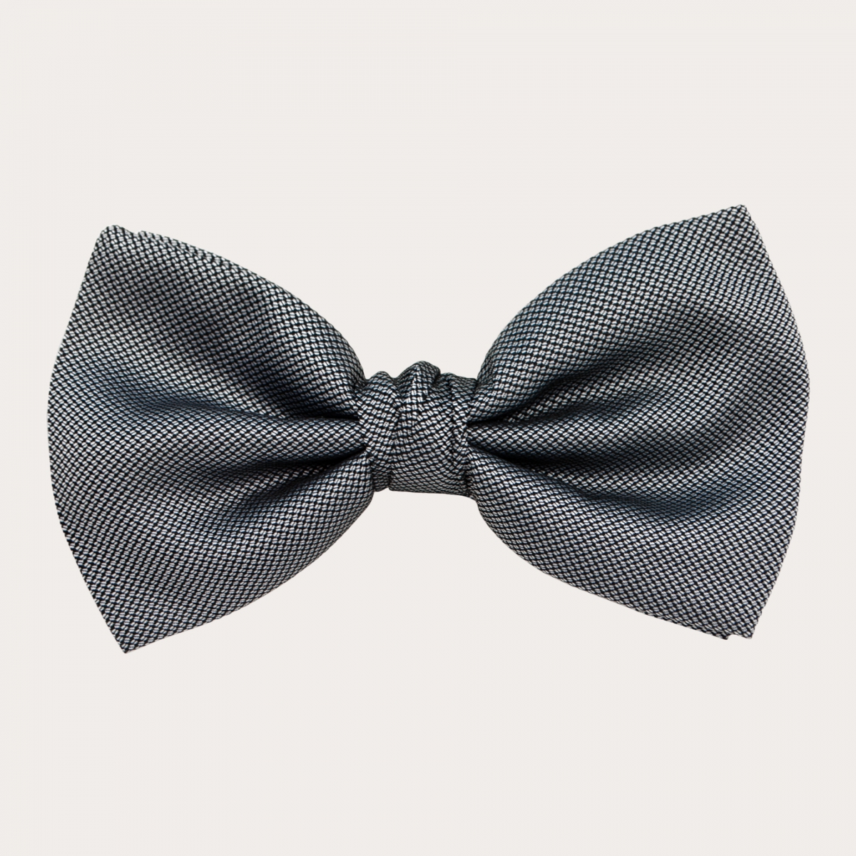 BRUCLE Complete set of thin suspenders, bow tie and pocket square, dotted grey silk
