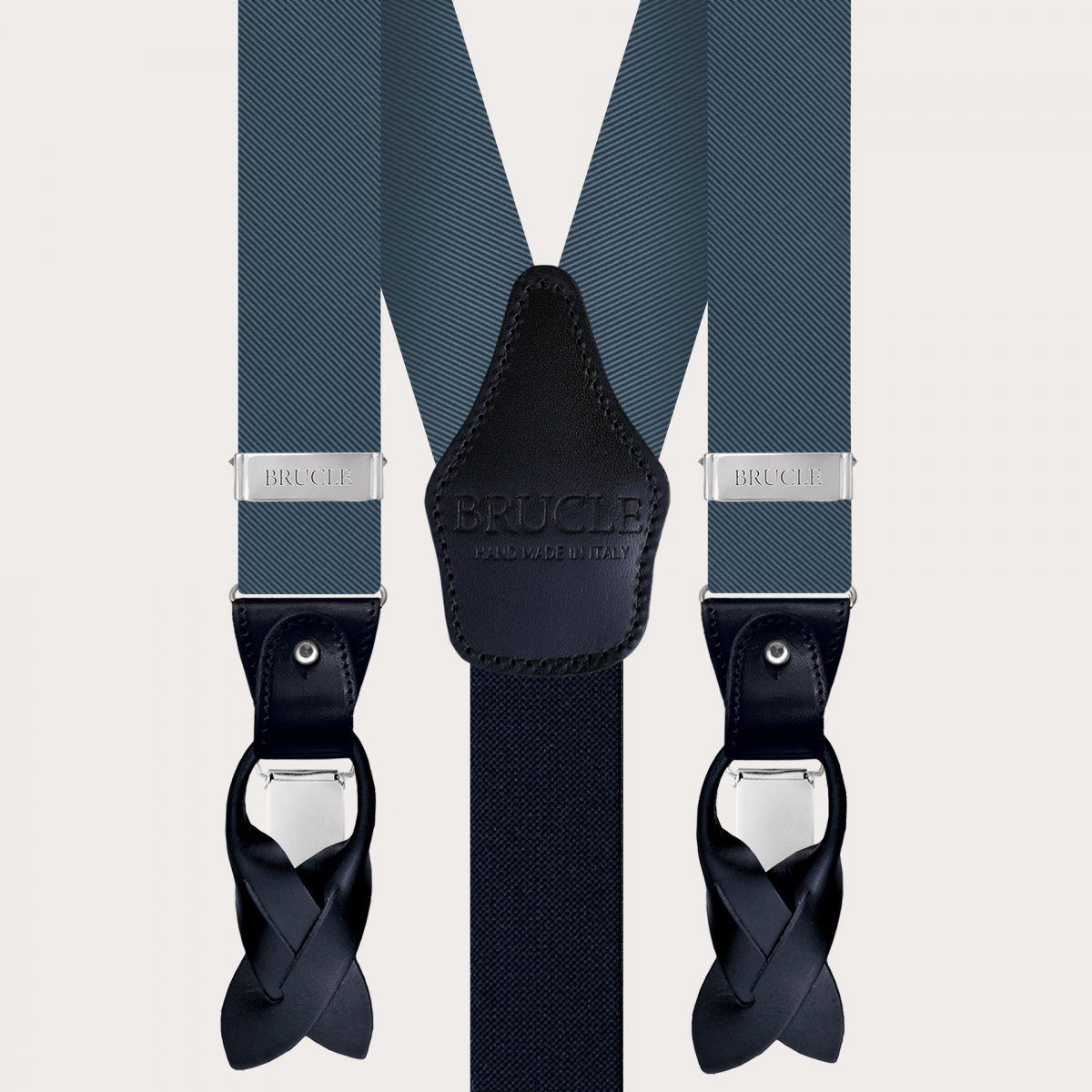 BRUCLE Elegant men's suspenders in teal-colored silk