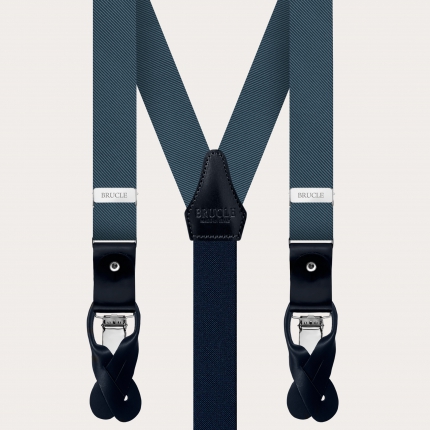 Elegant thin men's suspenders in teal-colored silk