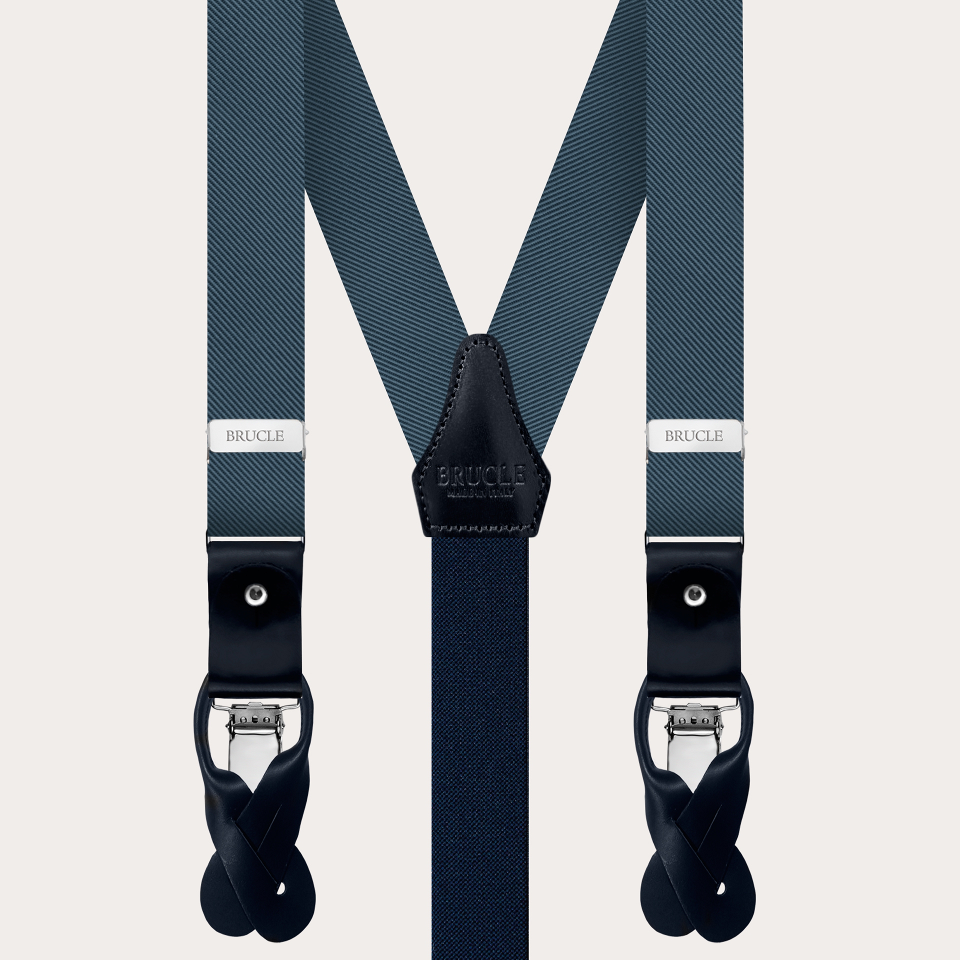 BRUCLE Elegant thin men's suspenders in teal-colored silk