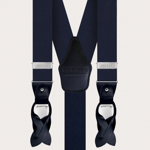 BRUCLE Conjunto de traje azul marino, tirantes, pajarita y pañuelo de bolsillo en jacquard de seda