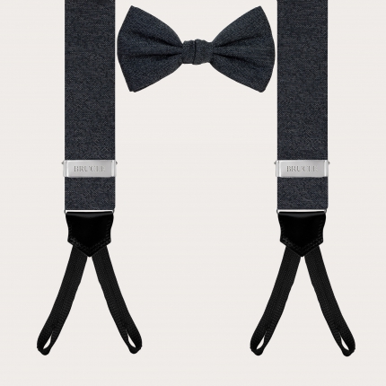 Refined set of suspenders with buttonholes and bow tie, melange grey