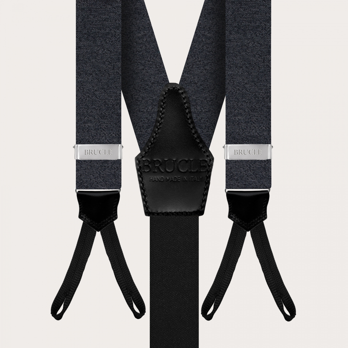 BRUCLE Refined set of suspenders with buttonholes and bow tie, melange grey