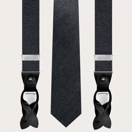 Refinado conjunto de tirantes gris melange con corbata a juego en seda